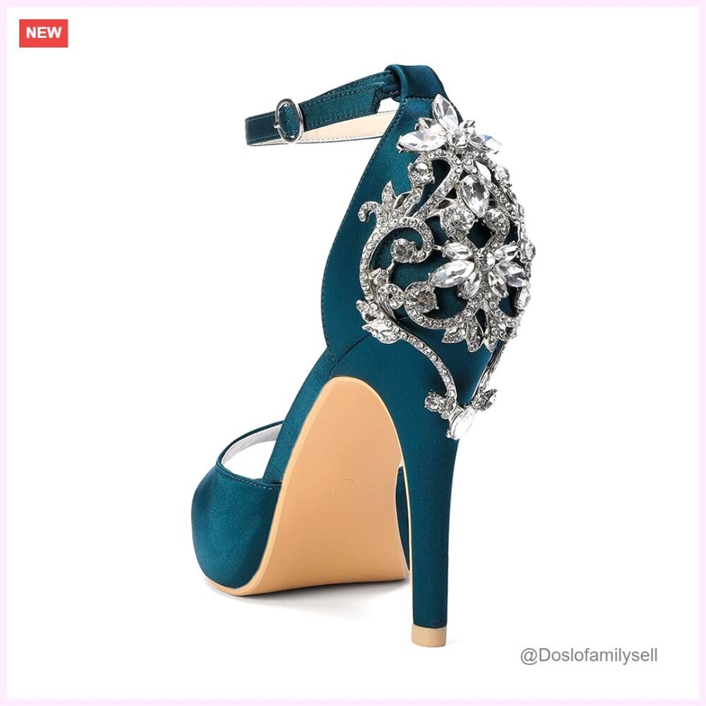Satin Heeled Sandals with Crystal Back, 4 Inch Heels, Free Earrings
